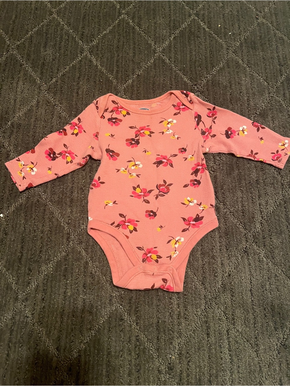 Old Navy Pink Floral Thermal Long-Sleeve Baby One-Piece Size 6-12M